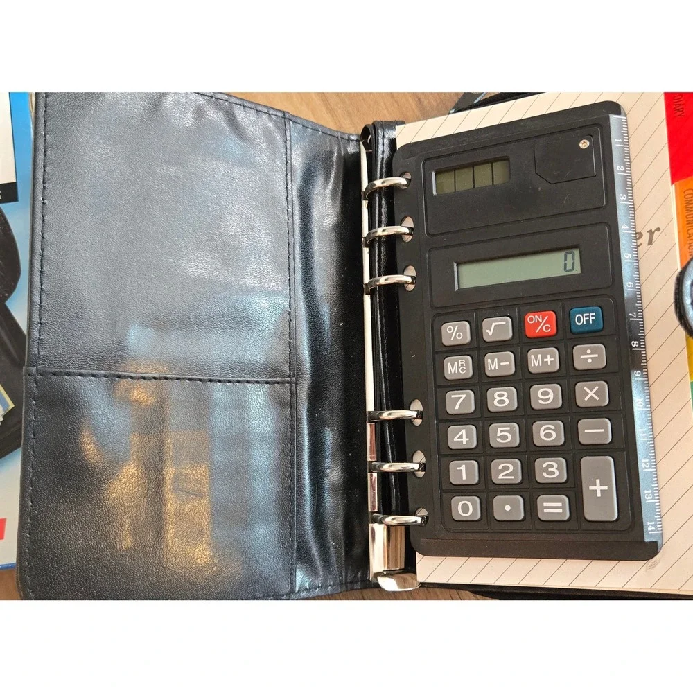 Vintage INFOmate Organizer Black Zippered Planner Solar Calculator Phone Sleeve